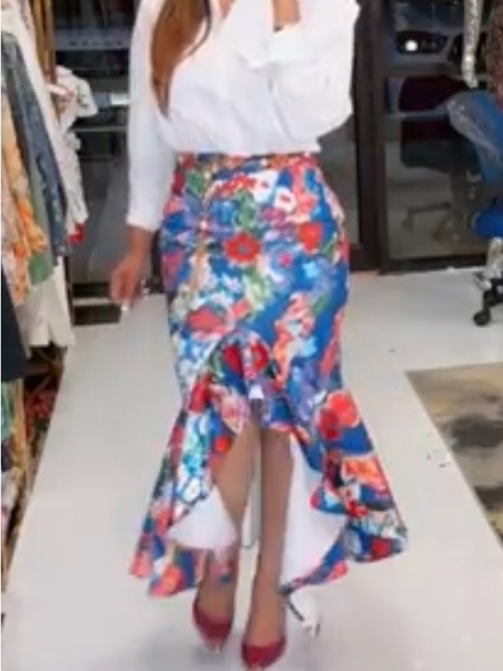 Beulah Style- Floral High-Waist Mermaid Skirt - Picture 5 of 16